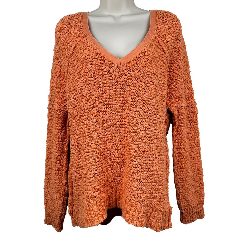 Free People Songbird Sweater V-Neck Slub Loose Knit Textured Slouchy Large - Picture 2 of 11